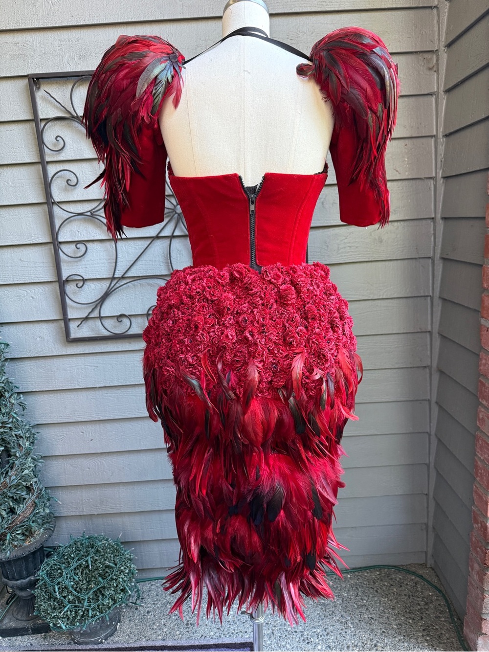 OOAK Red Feather & Rosette Midi Dress - Women’s size: 2/4 (measurements below) - Picture 5 of 6